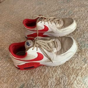 Red, White, and Blue Nike AirMax. They are a size 9 but need cleaned up.